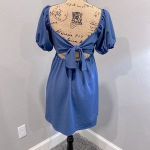 Altar’d State, Short Bubble Sleeve, Blue, Tie Back Dress, Sz M
